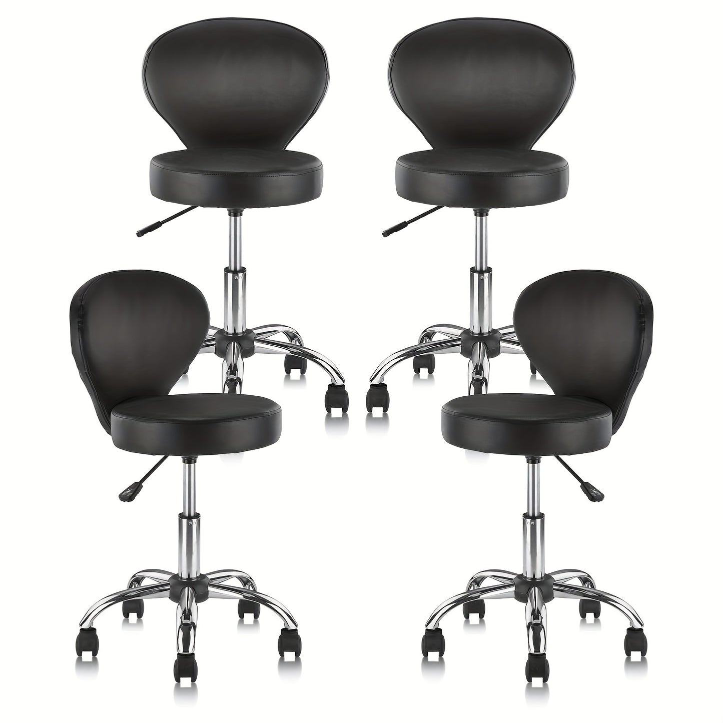 PVC Faux Leather Rolling Swivel Salon Stool Chair with Back Support Adjustable Hydraulic Seat Height 22 in Diameter 15 Inch for Office Massage Facial Spa Medical Drafting Tattoo Beauty Barber