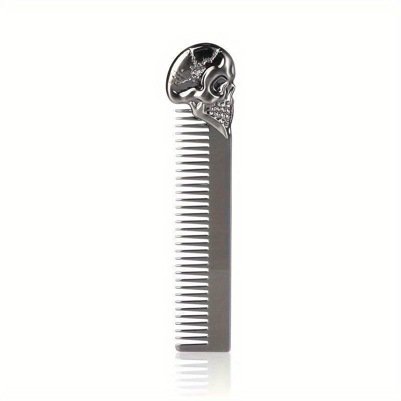 1pc Skull Zinc Alloy Hair Comb, Beard Styling Comb For Men, Wide Toothed, Gentle On Scalp, Portable Barber Hairdressing Comb