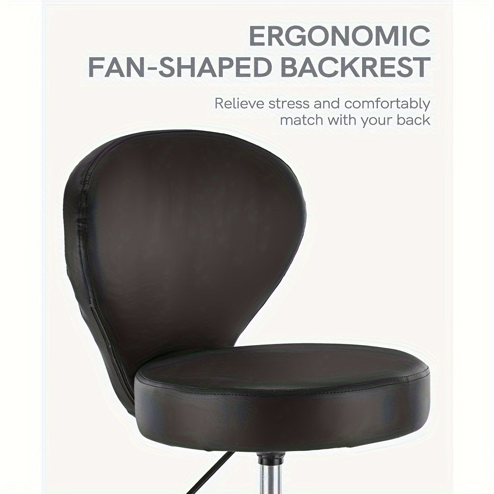 PVC Faux Leather Rolling Swivel Salon Stool Chair with Back Support Adjustable Hydraulic Seat Height 22 in Diameter 15 Inch for Office Massage Facial Spa Medical Drafting Tattoo Beauty Barber