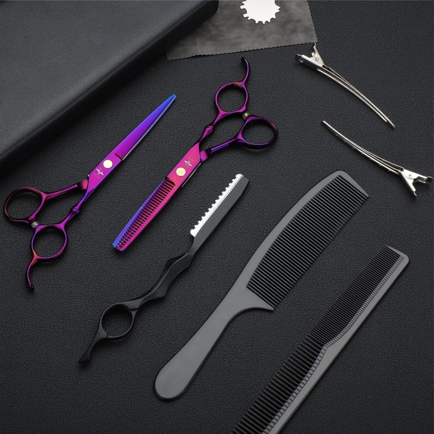 Hair Triming Scissors Kit, Professional Barber Scissors Hairdressing Shears Set with Stainless Steel Hair Scissors Thinning Scissors for Men Women Pet 10Pcs Purple