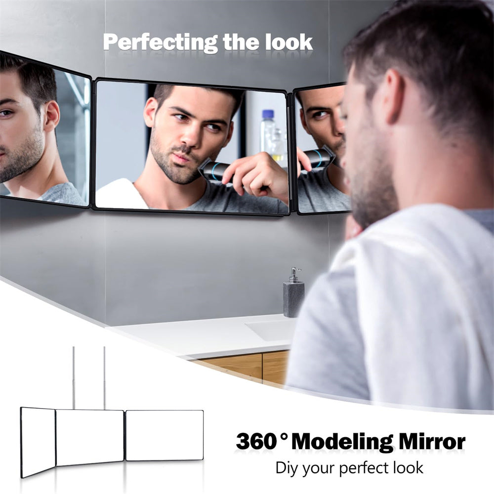 LED 3 Way Mirror For Self Hair Cutting Mirror Makeup Mirror Barber Supplies Accessories 360 Vanity Mirrors With Light Trifold Mirror To See Back Of Head