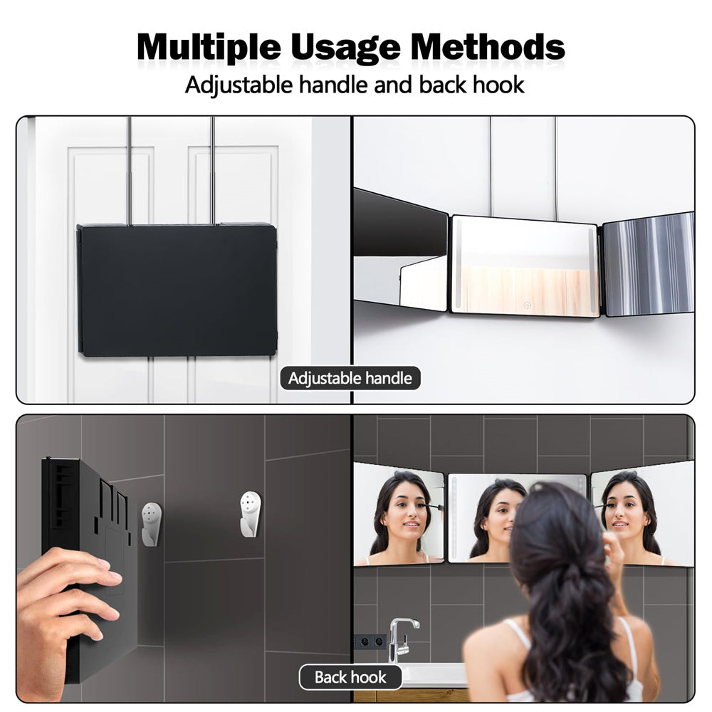 LED 3 Way Mirror For Self Hair Cutting Mirror Makeup Mirror Barber Supplies Accessories 360 Vanity Mirrors With Light Trifold Mirror To See Back Of Head