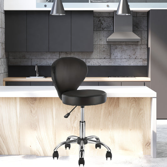PVC Faux Leather Rolling Swivel Salon Stool Chair with Back Support Adjustable Hydraulic Seat Height 22 in Diameter 15 Inch for Office Massage Facial Spa Medical Drafting Tattoo Beauty Barber