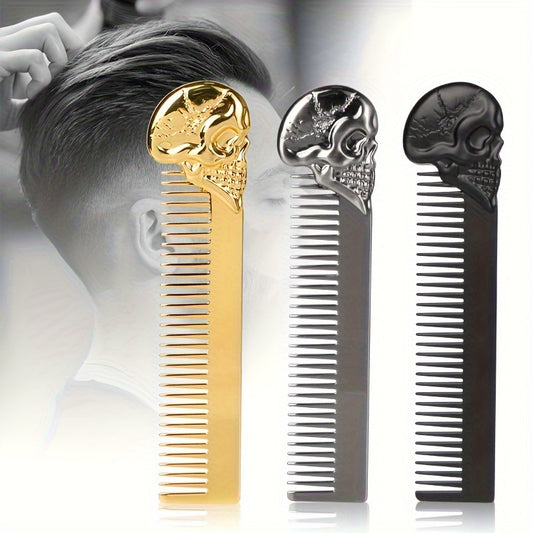 1pc Skull Zinc Alloy Hair Comb, Beard Styling Comb For Men, Wide Toothed, Gentle On Scalp, Portable Barber Hairdressing Comb