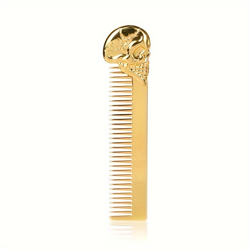 1pc Skull Zinc Alloy Hair Comb, Beard Styling Comb For Men, Wide Toothed, Gentle On Scalp, Portable Barber Hairdressing Comb