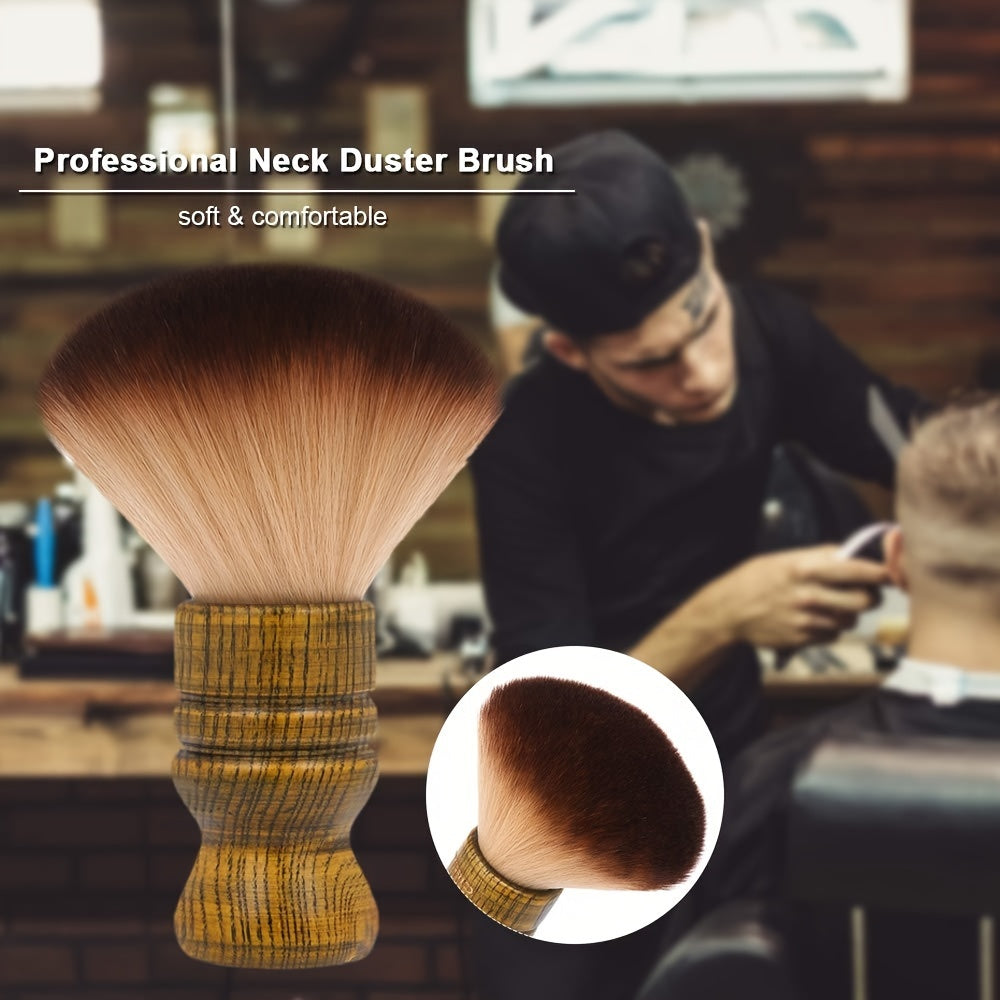 Barber Neck Duster Brush, Soft Natural Fiber Bristles, Wood Handle, Hair Cutting And Styling Dust Brush For Salon & Home Use