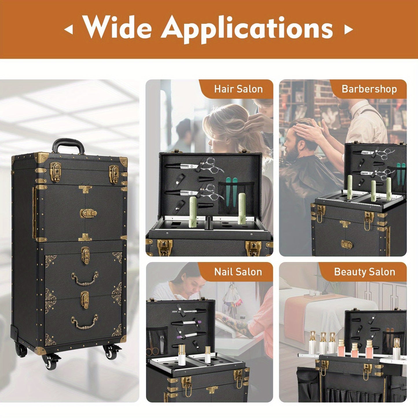 Thermall Professional Lockable Rolling Hairdressing Trolley with 4-Wheel Mobility