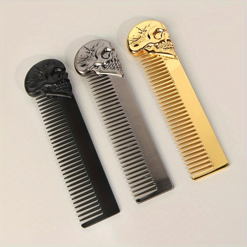 1pc Skull Zinc Alloy Hair Comb, Beard Styling Comb For Men, Wide Toothed, Gentle On Scalp, Portable Barber Hairdressing Comb