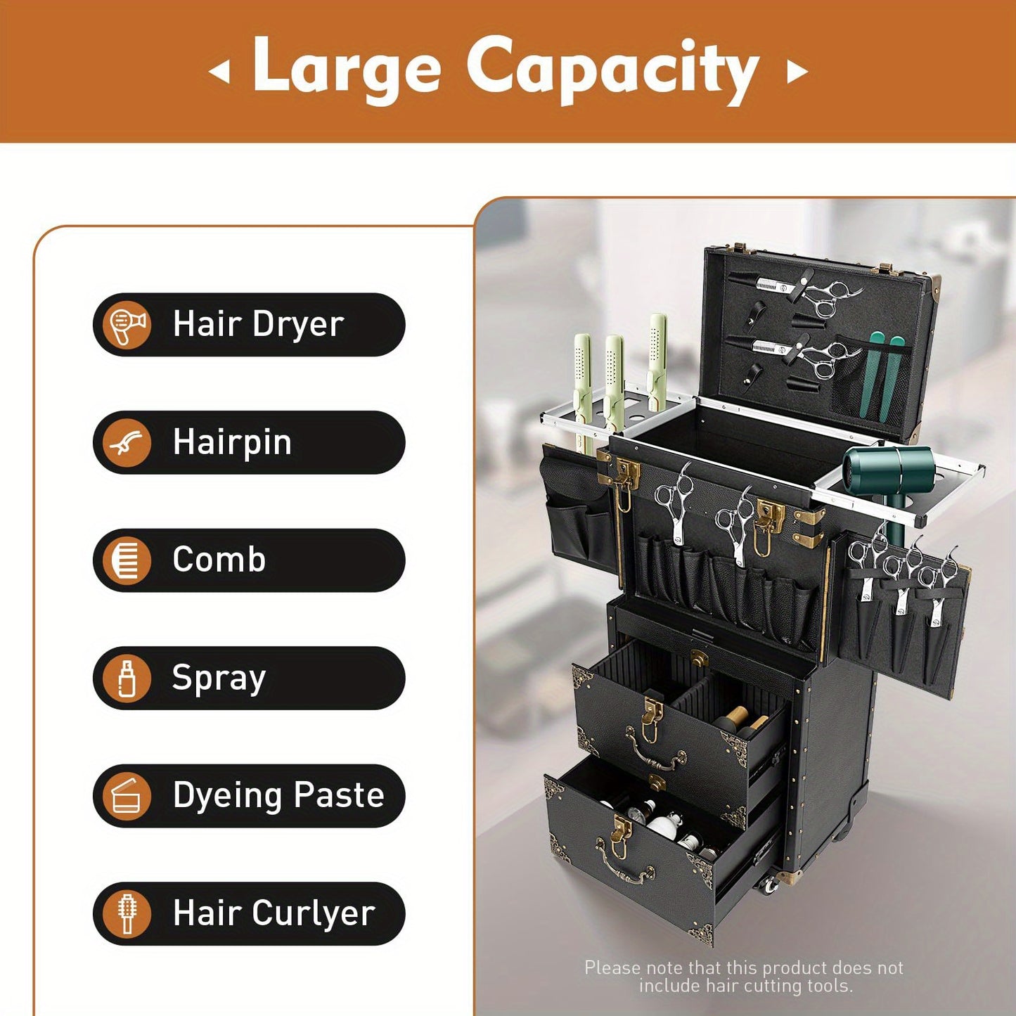 Thermall Professional Lockable Rolling Hairdressing Trolley with 4-Wheel Mobility