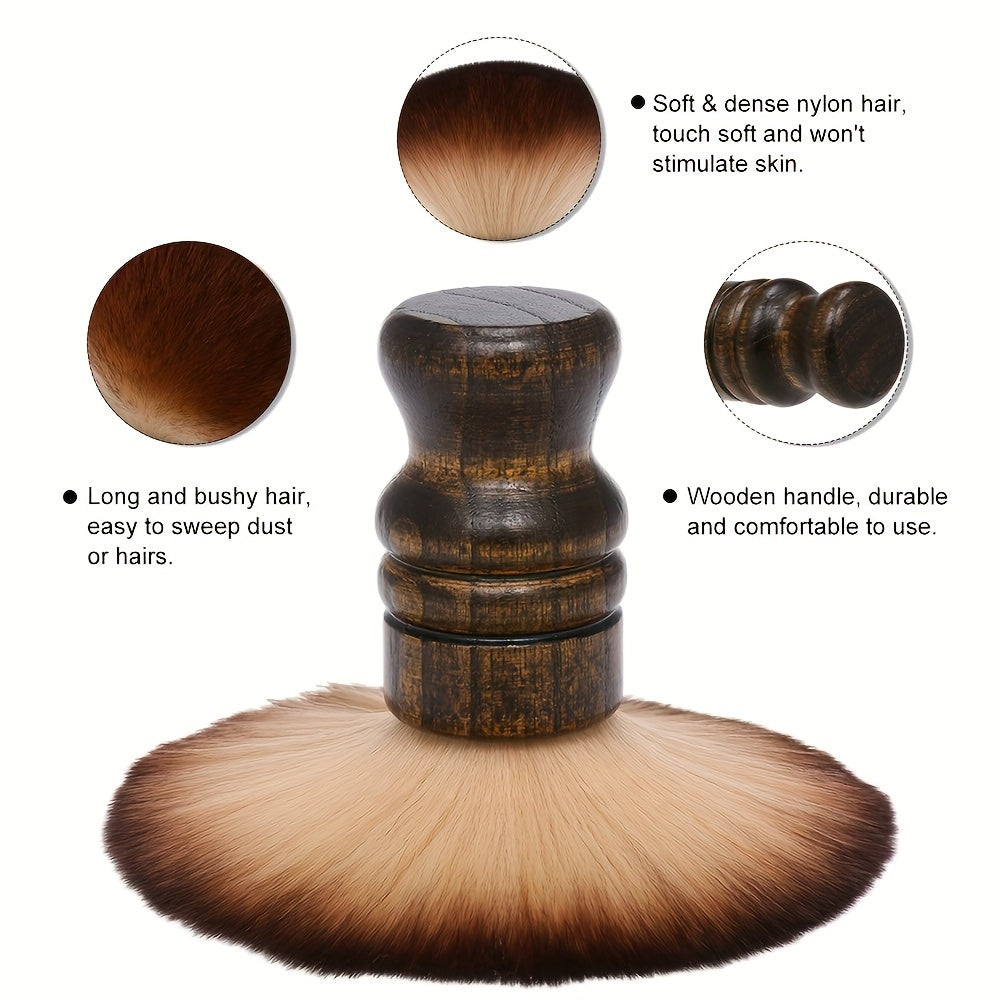 Barber Neck Duster Brush, Soft Natural Fiber Bristles, Wood Handle, Hair Cutting And Styling Dust Brush For Salon & Home Use