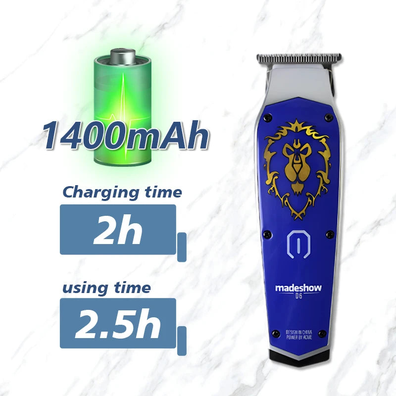 Madeshow D6 Professional Clipper Set - 7200RPM Ceramic Blade, 2200mAh Battery, All-Metal Body for Barber Fading & Trimming