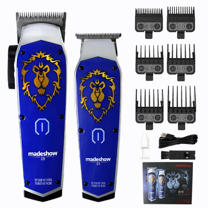 Madeshow D6 Professional Clipper Set - 7200RPM Ceramic Blade, 2200mAh Battery, All-Metal Body for Barber Fading & Trimming