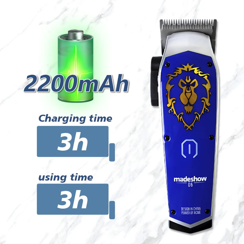 Madeshow D6 Professional Clipper Set - 7200RPM Ceramic Blade, 2200mAh Battery, All-Metal Body for Barber Fading & Trimming
