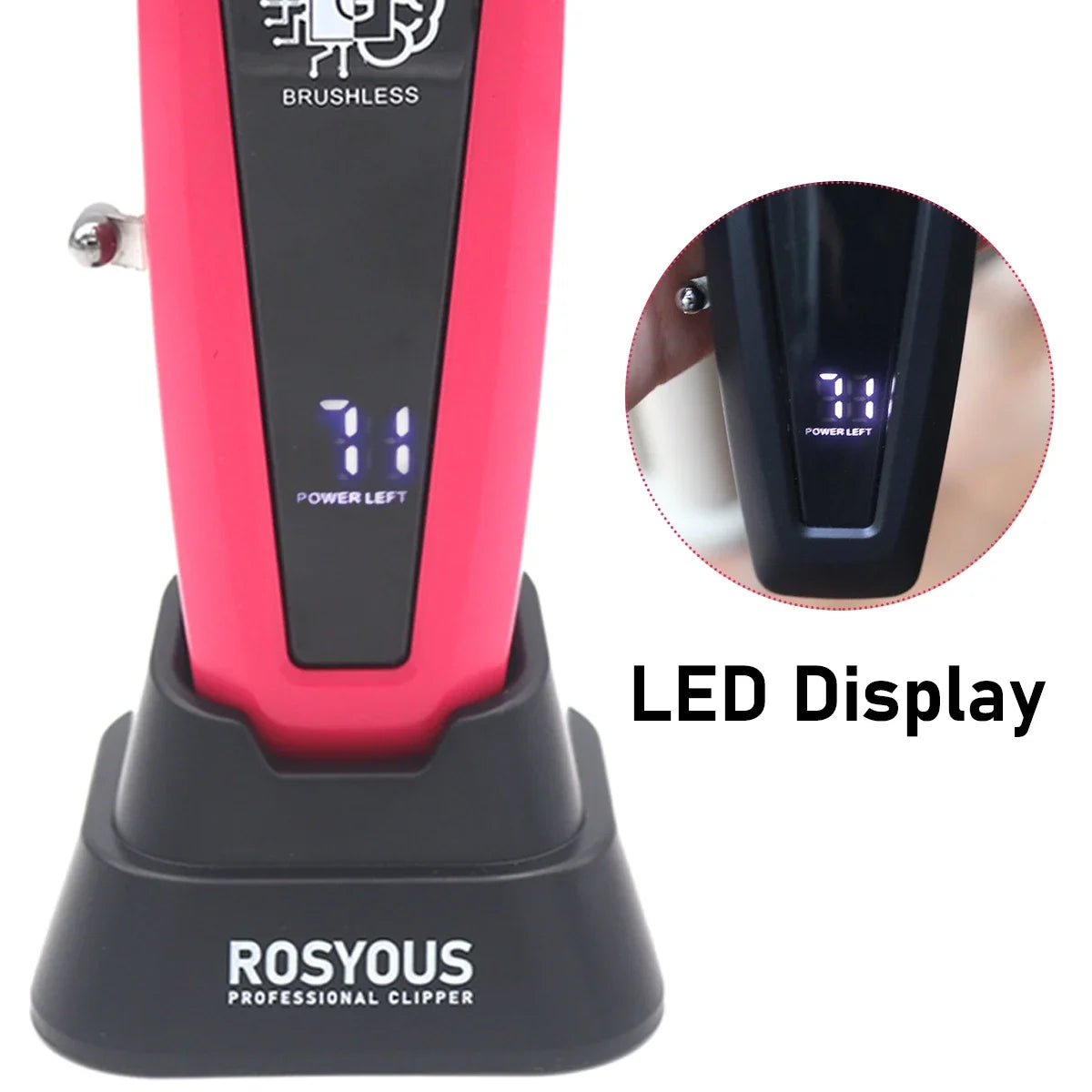 Professional Hair Clipper Brushless Motor DLC Blade with Base Charger LED Display Hair Cutting Machine Hair Trimmer for Men 106