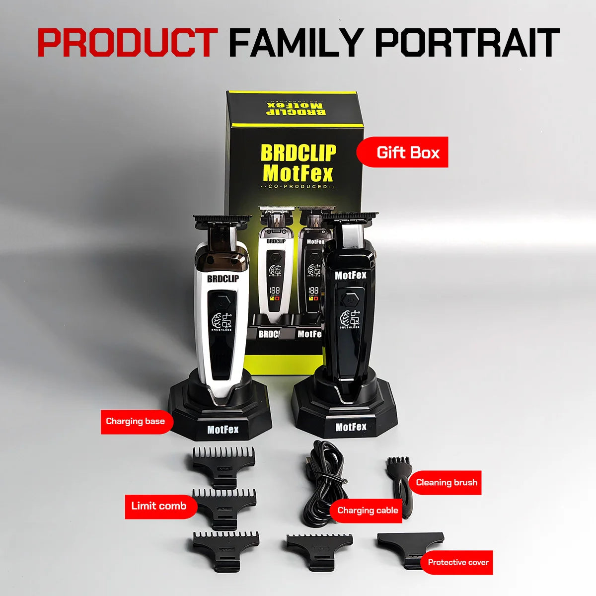 Brushless Motor 7500RPM Professional Electric Hair Trimmer DLC Blade with Base 2000mAh BRDCLIP Barber Shop Hair Clipper BRD 116