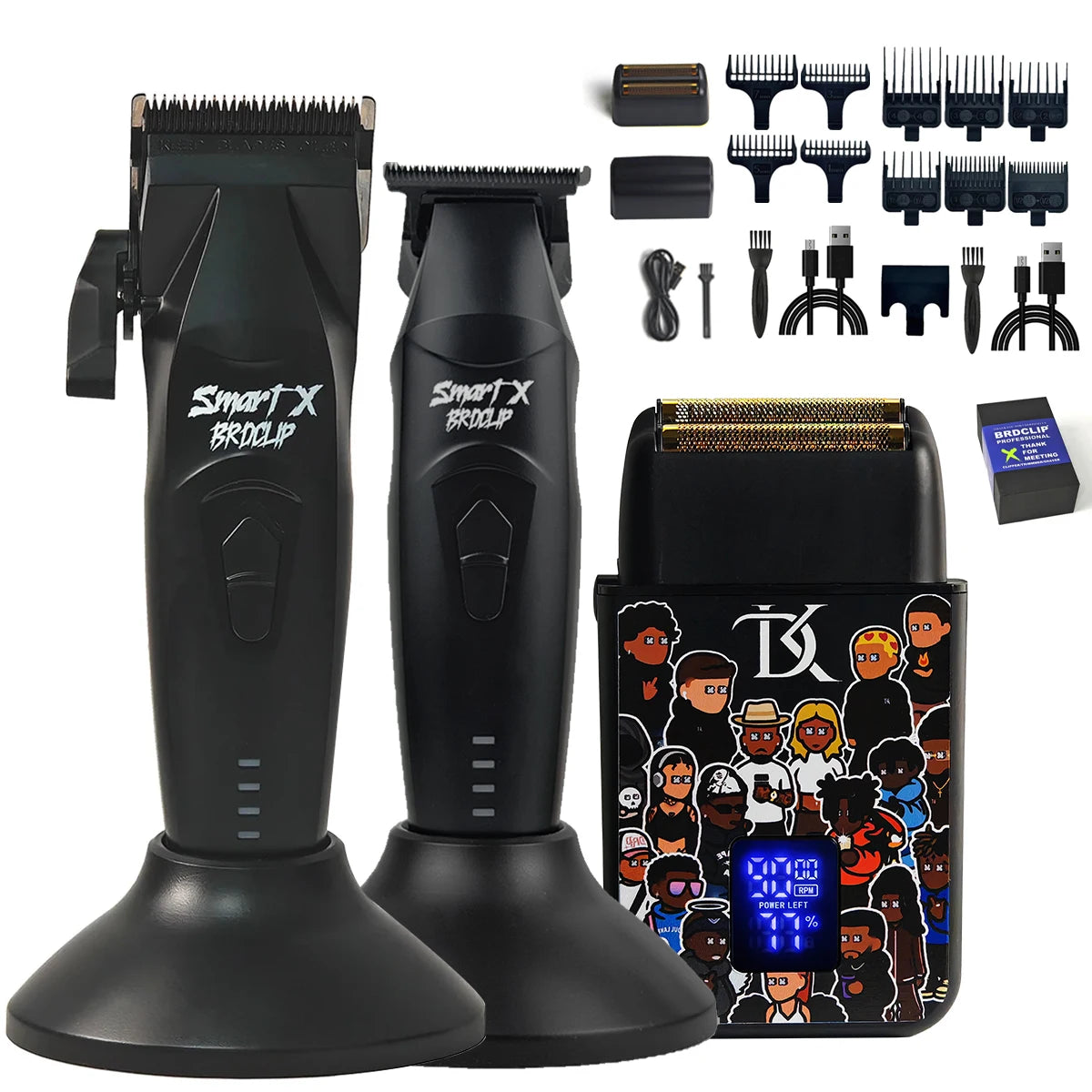 WMARK NG-8613KIT BRDCLIP Barber Set Professional Men's Hair Clipper Trimmer Set DLC Blade Electric Machine Barber Charging Base