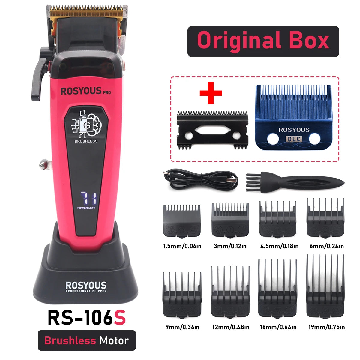 Professional Hair Clipper Brushless Motor DLC Blade with Base Charger LED Display Hair Cutting Machine Hair Trimmer for Men 106