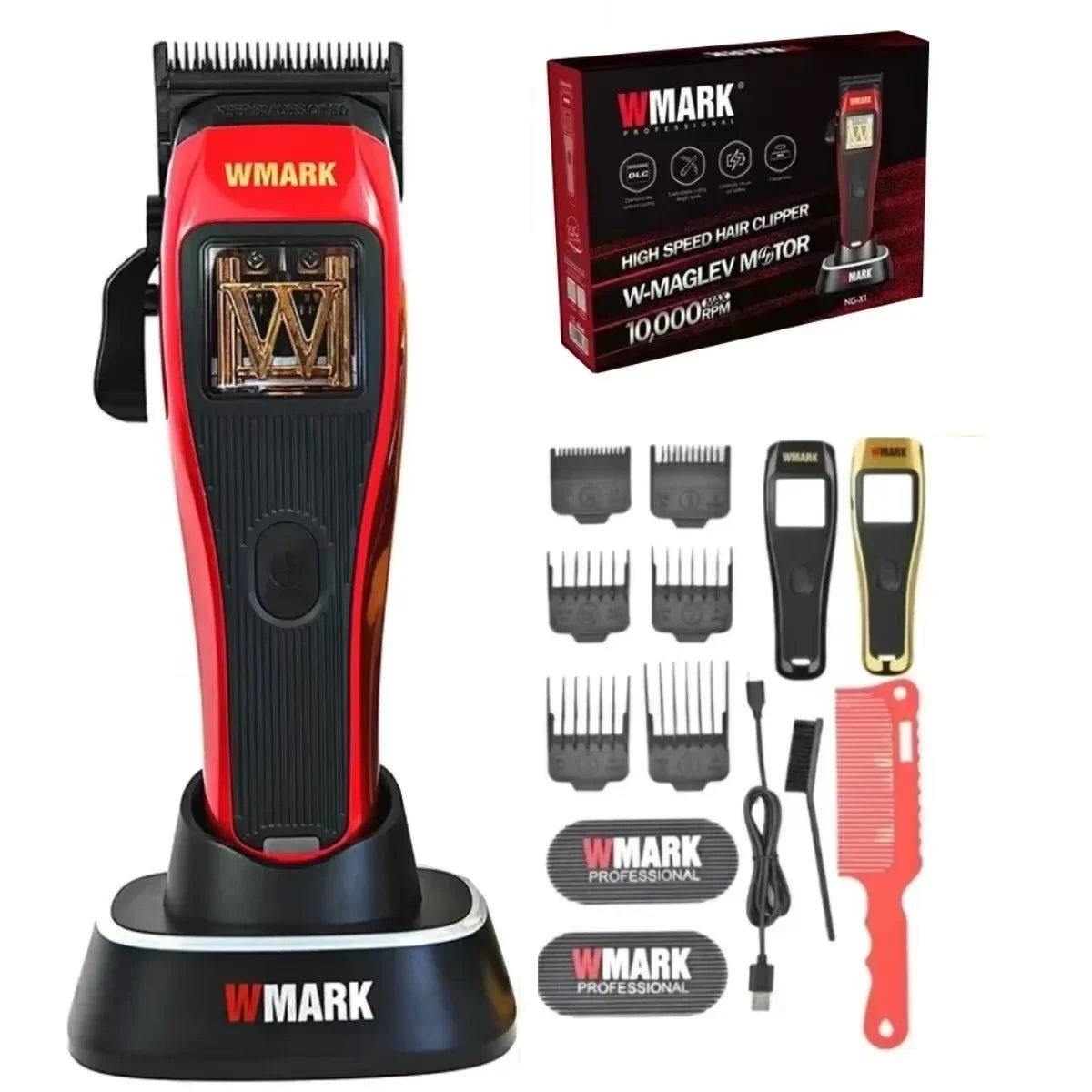 WMARK NG-8613KIT BRDCLIP Barber Set Professional Men's Hair Clipper Trimmer Set DLC Blade Electric Machine Barber Charging Base