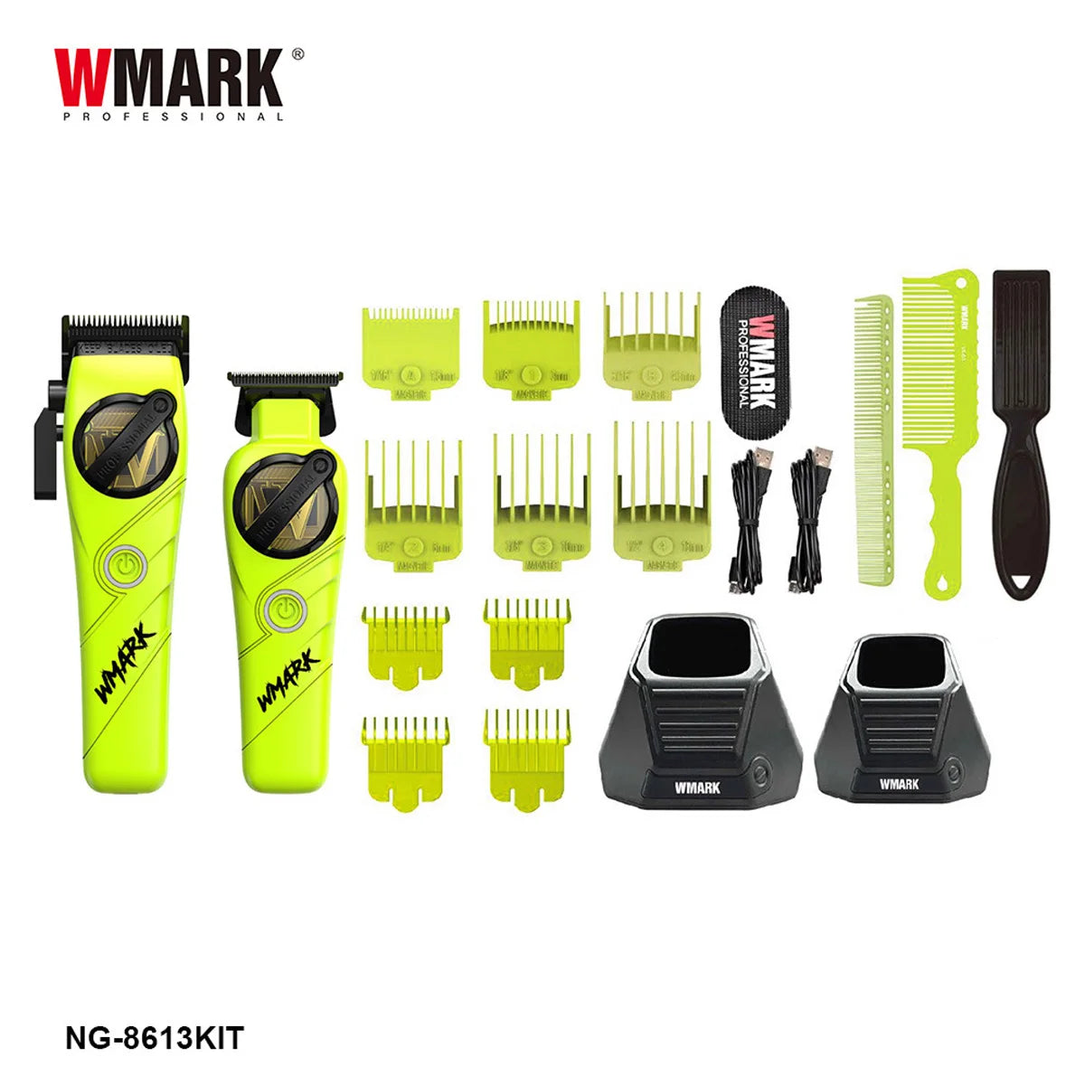 WMARK NG-8613KIT BRDCLIP Barber Set Professional Men's Hair Clipper Trimmer Set DLC Blade Electric Machine Barber Charging Base
