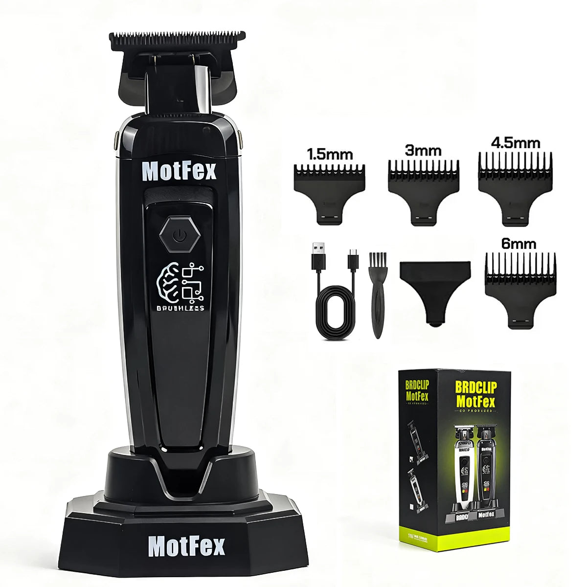 Brushless Motor 7500RPM Professional Electric Hair Trimmer DLC Blade with Base 2000mAh BRDCLIP Barber Shop Hair Clipper BRD 116