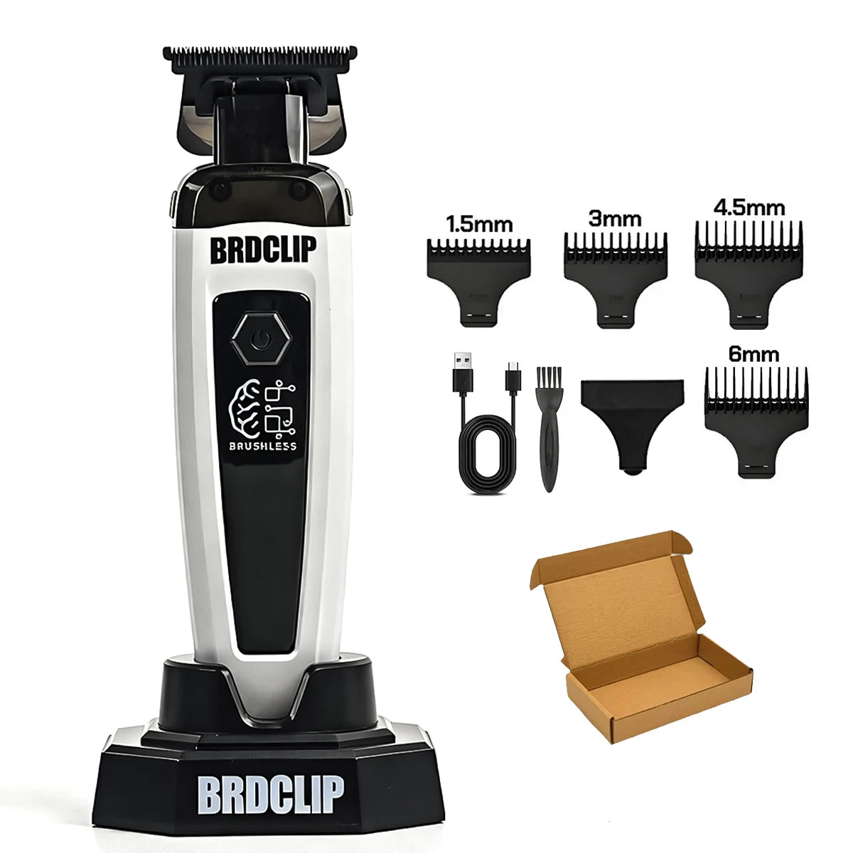 Brushless Motor 7500RPM Professional Electric Hair Trimmer DLC Blade with Base 2000mAh BRDCLIP Barber Shop Hair Clipper BRD 116