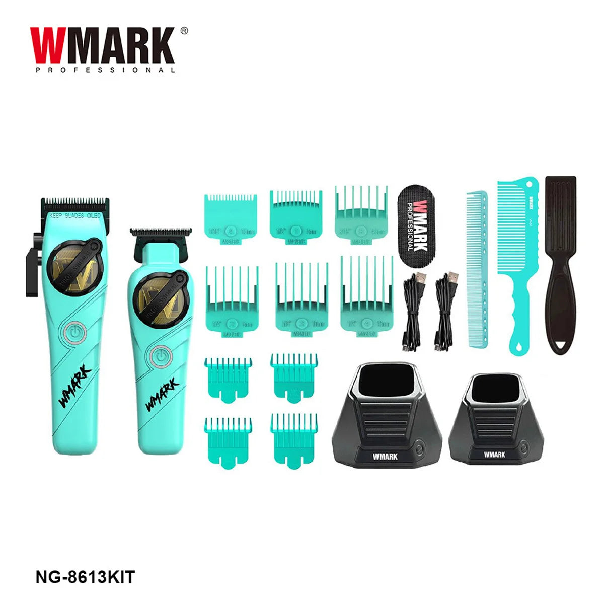 WMARK NG-8613KIT BRDCLIP Barber Set Professional Men's Hair Clipper Trimmer Set DLC Blade Electric Machine Barber Charging Base