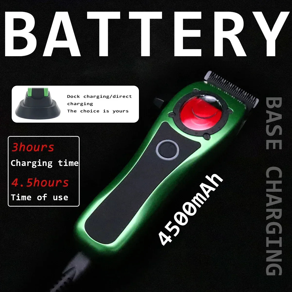 Professional Hair Clipper Hair Cutting Machine Electric Men's Trimmer with Seat Charger 8000RPM DLC Coated Blades New Model