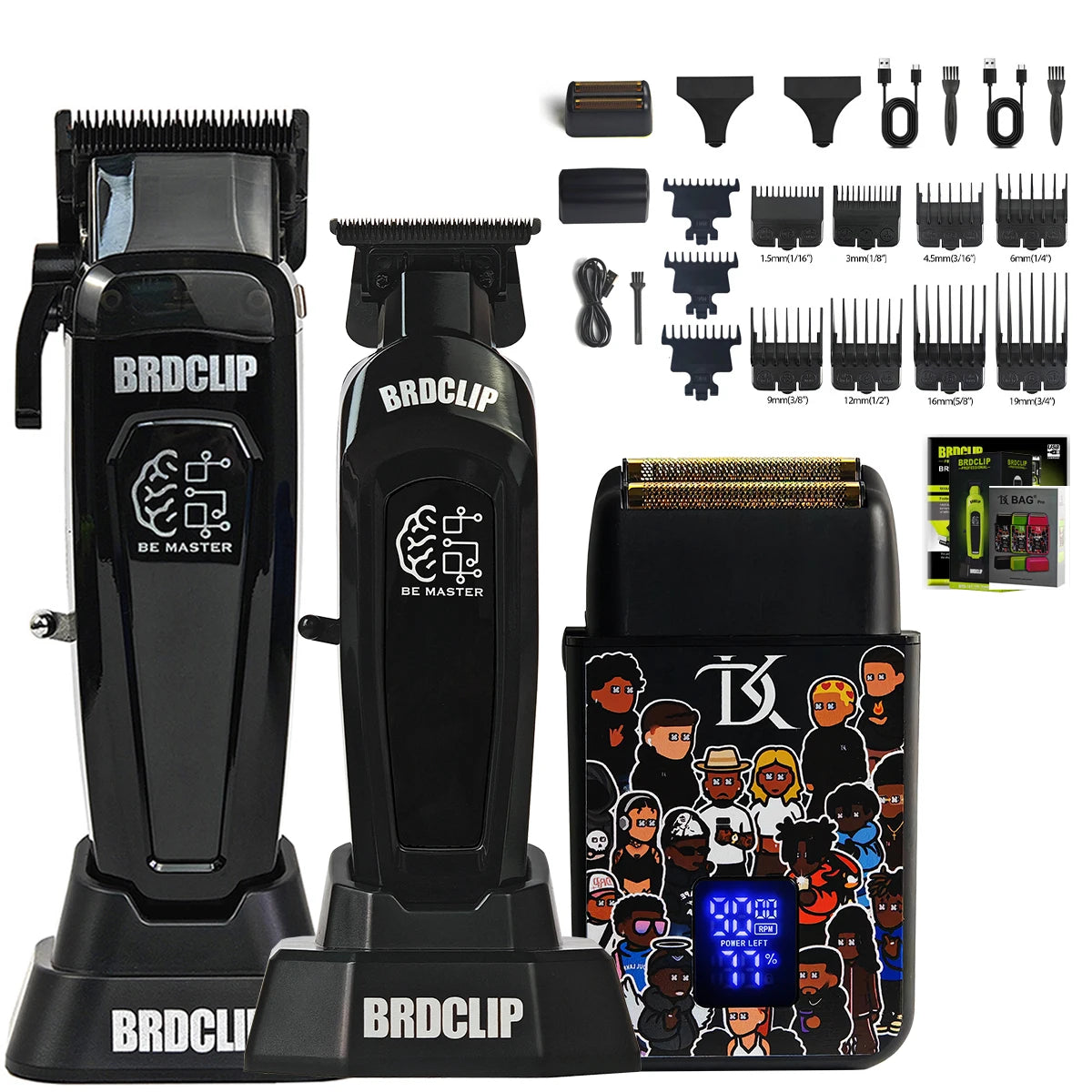 WMARK NG-8613KIT BRDCLIP Barber Set Professional Men's Hair Clipper Trimmer Set DLC Blade Electric Machine Barber Charging Base