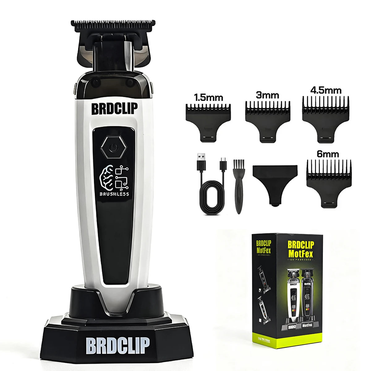 Brushless Motor 7500RPM Professional Electric Hair Trimmer DLC Blade with Base 2000mAh BRDCLIP Barber Shop Hair Clipper BRD 116