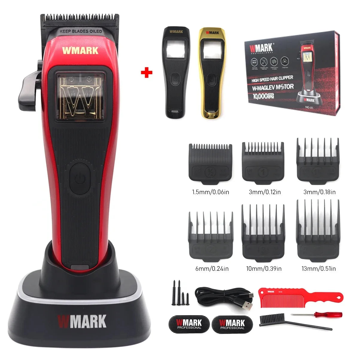 WMARK NG-X1 Professional Hair Clippers for Men,Microchipped Magnetic Motor 10000RPM 9V with Charge Stand,Cordless Cutter Trimmer