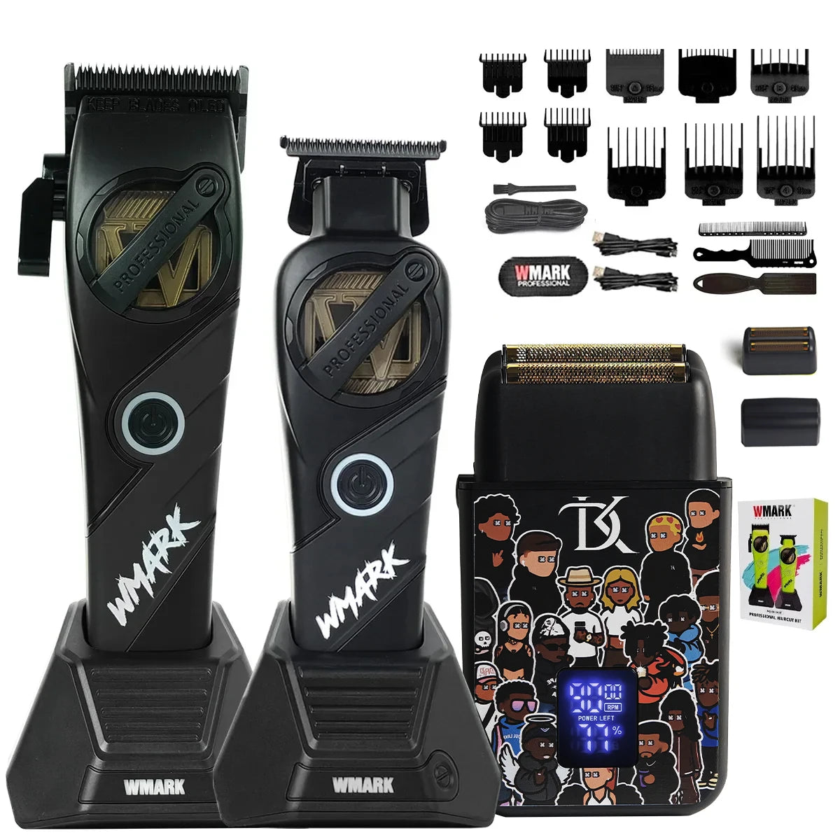 WMARK NG-8613KIT BRDCLIP Barber Set Professional Men's Hair Clipper Trimmer Set DLC Blade Electric Machine Barber Charging Base