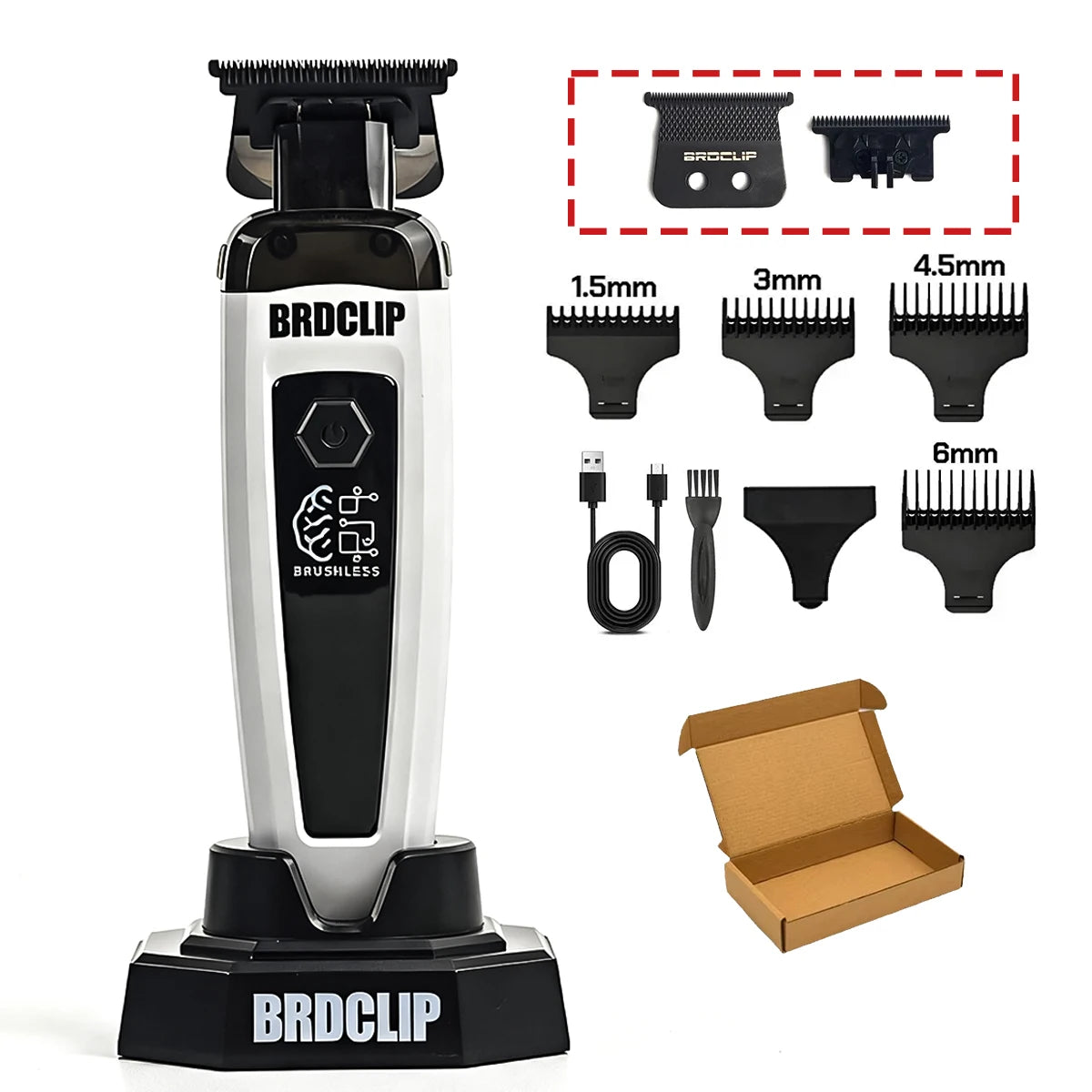 Brushless Motor 7500RPM Professional Electric Hair Trimmer DLC Blade with Base 2000mAh BRDCLIP Barber Shop Hair Clipper BRD 116