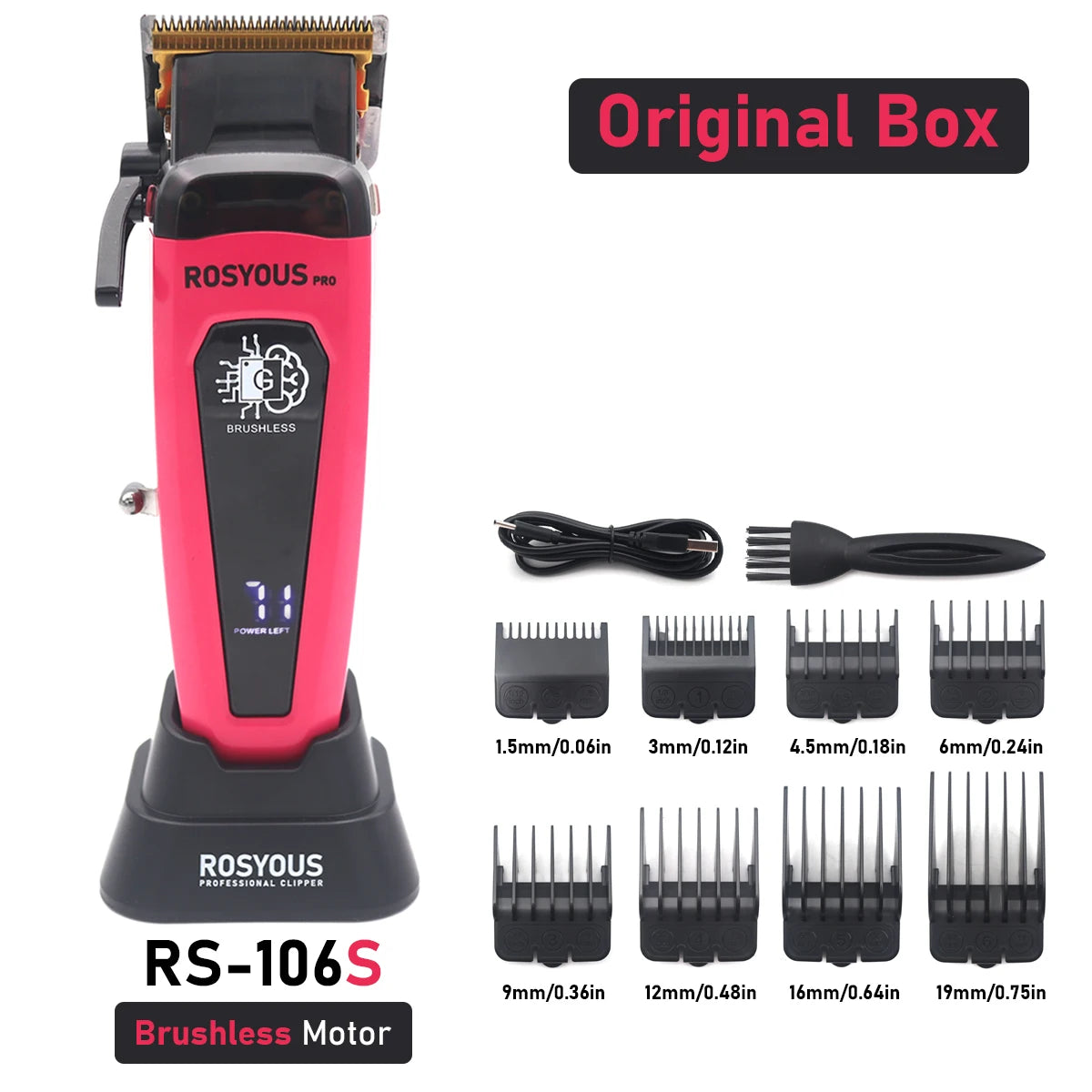 Professional Hair Clipper Brushless Motor DLC Blade with Base Charger LED Display Hair Cutting Machine Hair Trimmer for Men 106