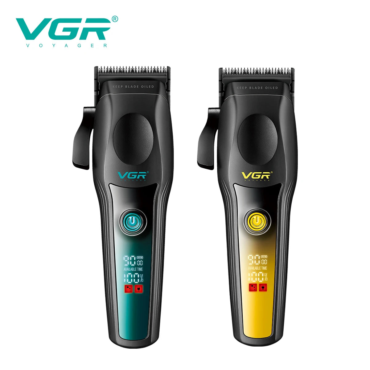 VGR New High end Hair Clipper Metal Body Titanium Alloy Sharp Blade Hair Trimmer LCD Intelligent Digital Shaving Machine V-195