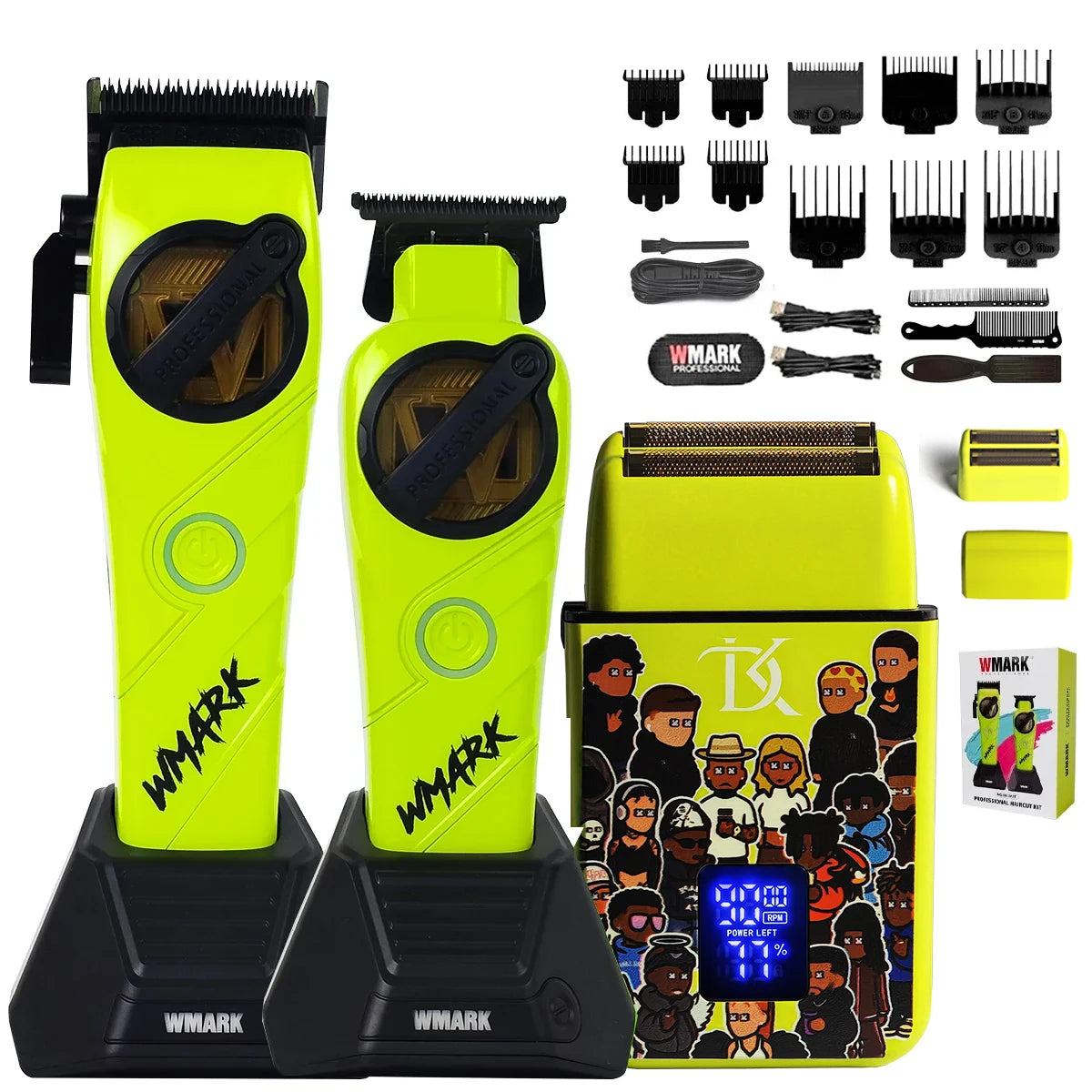 WMARK NG-8613KIT BRDCLIP Barber Set Professional Men's Hair Clipper Trimmer Set DLC Blade Electric Machine Barber Charging Base