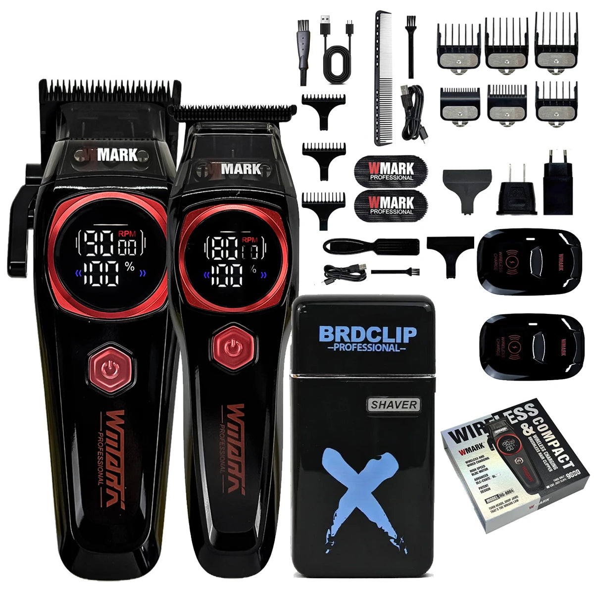 WMARK NG-8613KIT BRDCLIP Barber Set Professional Men's Hair Clipper Trimmer Set DLC Blade Electric Machine Barber Charging Base