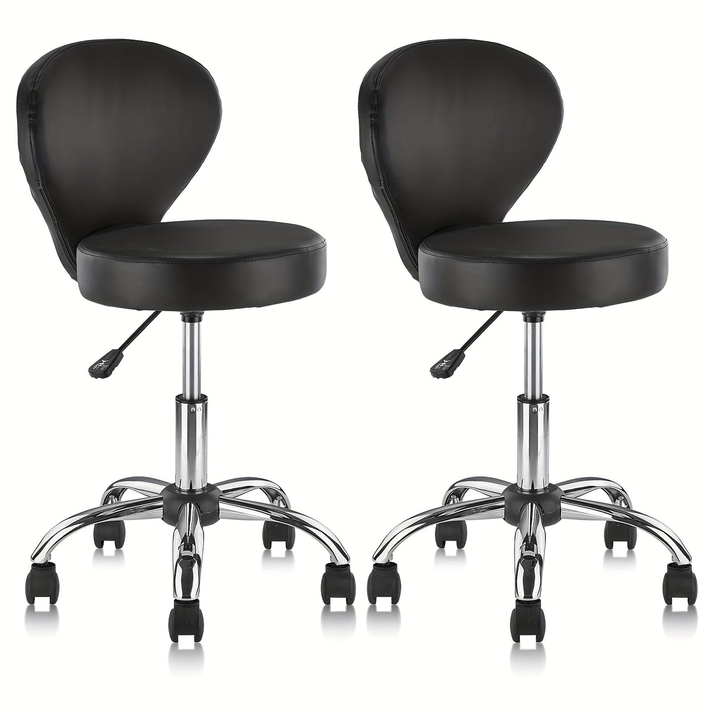 PVC Faux Leather Rolling Swivel Salon Stool Chair with Back Support Adjustable Hydraulic Seat Height 22 in Diameter 15 Inch for Office Massage Facial Spa Medical Drafting Tattoo Beauty Barber