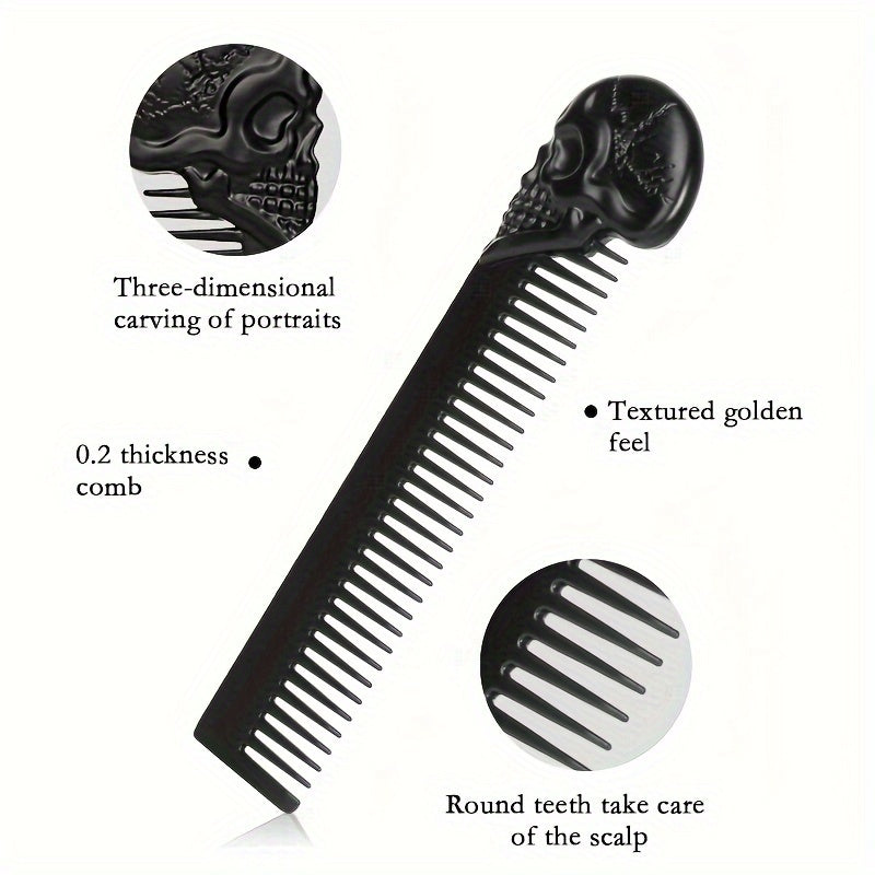 1pc Skull Zinc Alloy Hair Comb, Beard Styling Comb For Men, Wide Toothed, Gentle On Scalp, Portable Barber Hairdressing Comb