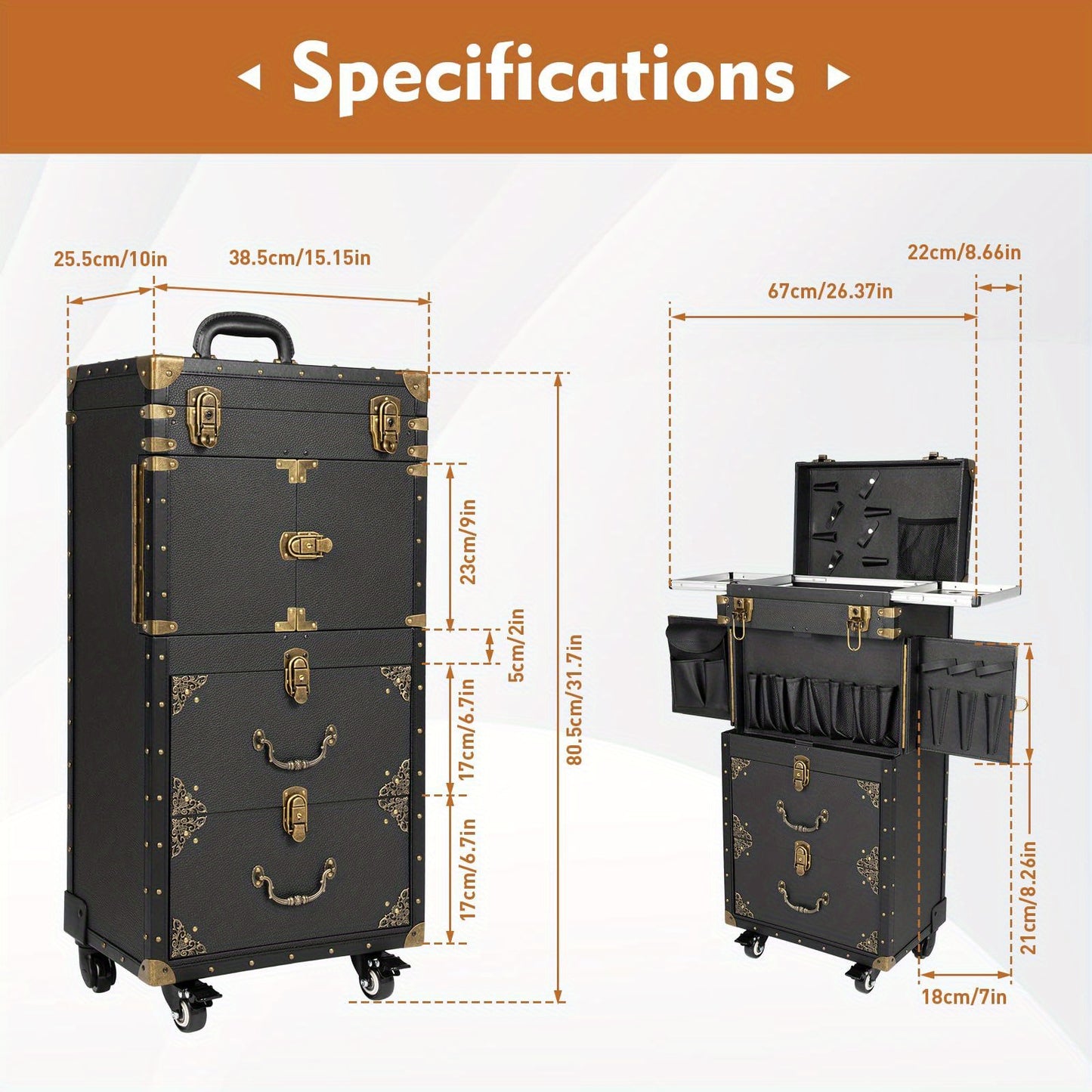 Thermall Professional Lockable Rolling Hairdressing Trolley with 4-Wheel Mobility