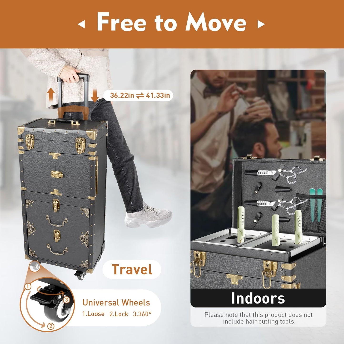 Thermall Professional Lockable Rolling Hairdressing Trolley with 4-Wheel Mobility