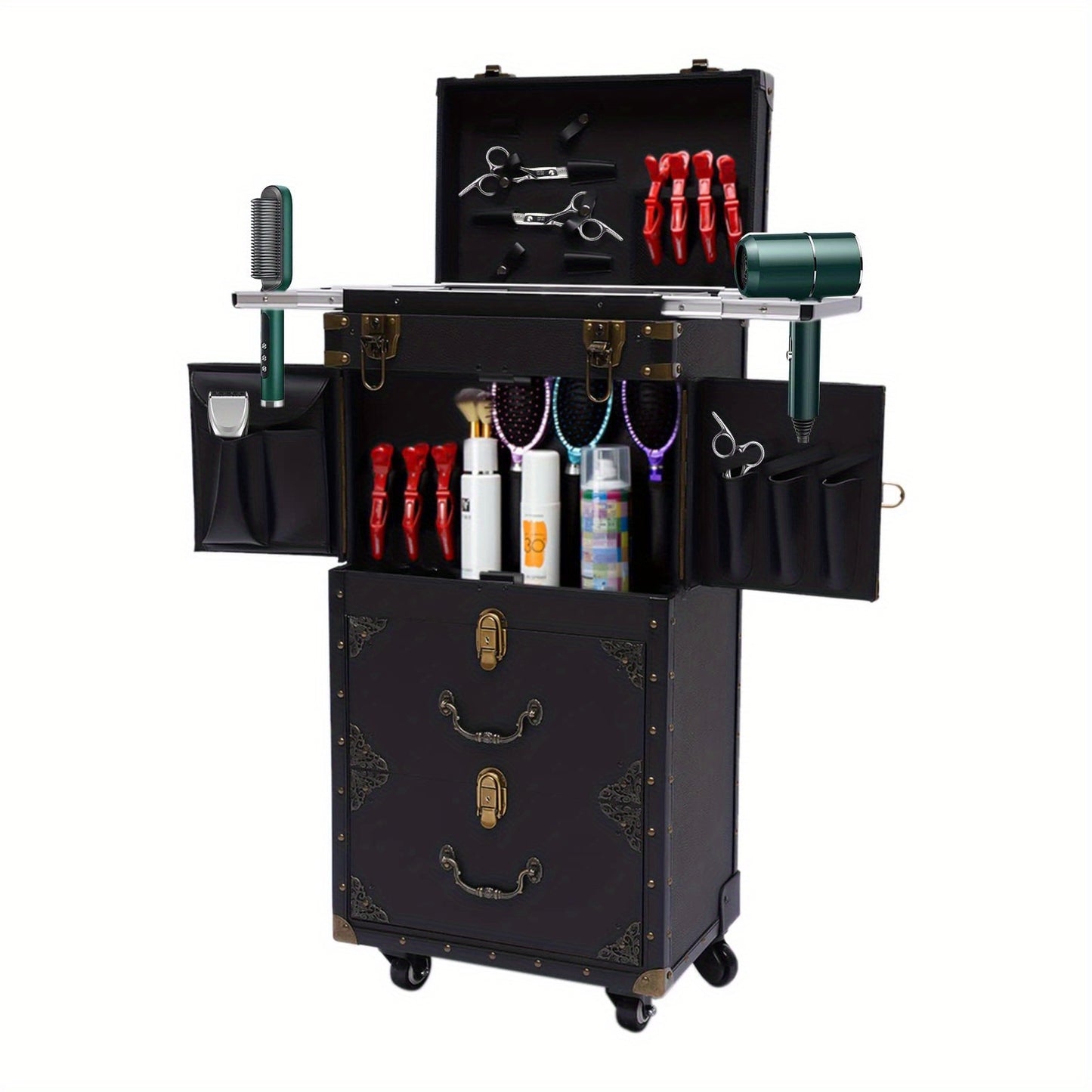 Thermall Professional Lockable Rolling Hairdressing Trolley with 4-Wheel Mobility