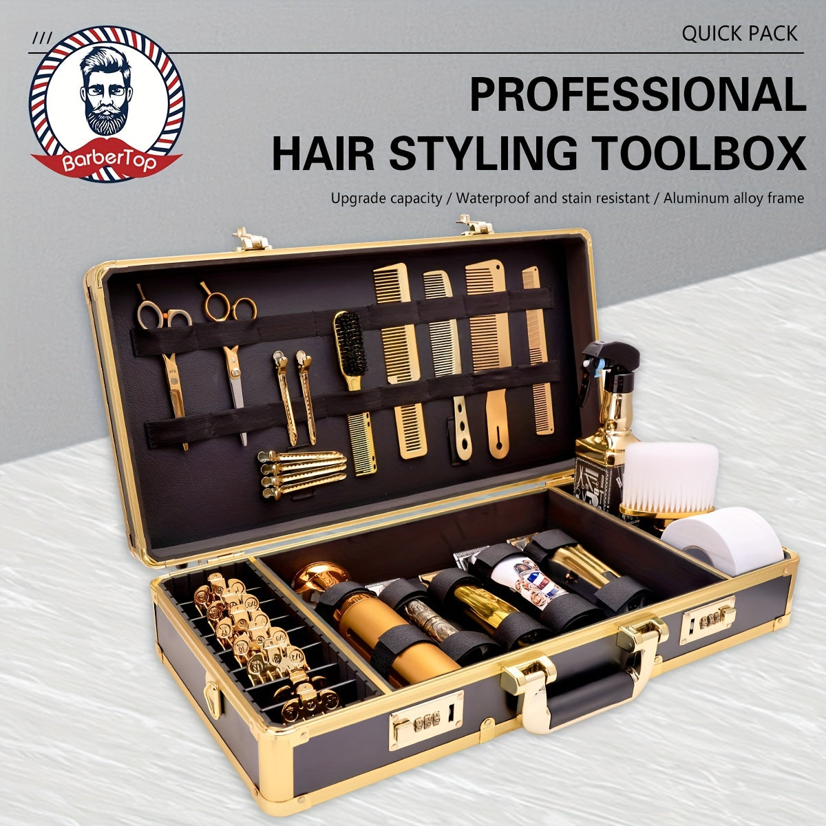BarberTop Hair Stylist Case, Salon Barber Scissors Grooming Kit With Storage Box, Portable Travel Suitcase For Hairstylists And Pet Groomers, Durable Aluminum Frame, Waterproof And Stain Resistant
